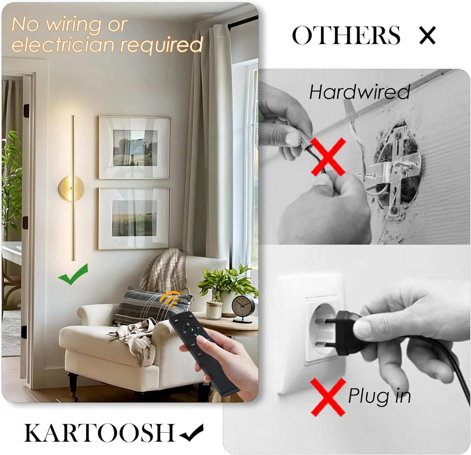 Battery Operated Wall Sconces with Remote Control,Wall Sconces Set of 2,3000K-6000K LED Wireless Wall Light for Bedroom, Hallway, Wall, 360&deg;Rotate,28.3 Inch, 2 Pack Gold round Base