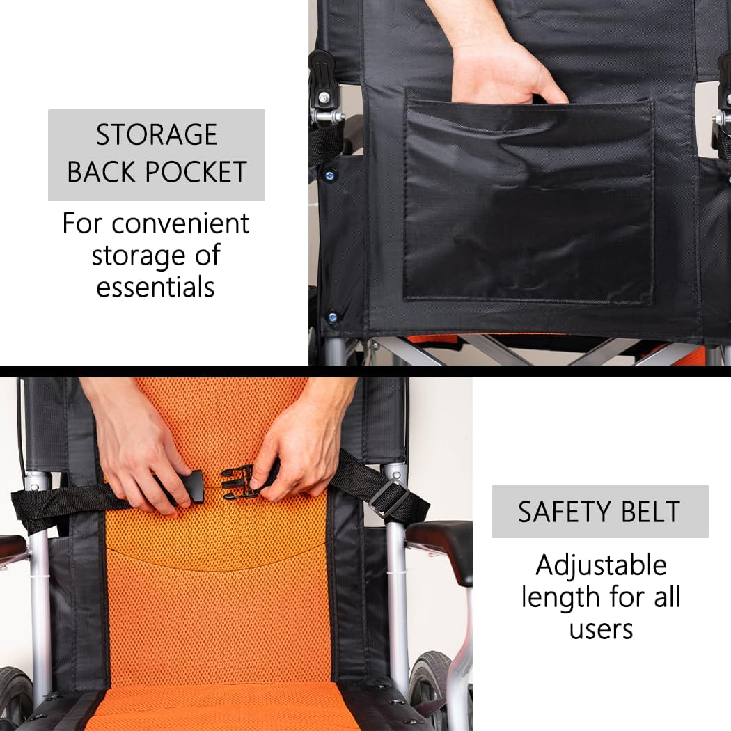 PORIYA 16" Lightweight Foldable Wheelchair with Park Brakes and Soft Comfort Features &ndash; Ideal for Elderly and Disabled Users! (BLACK) - Black image number 5