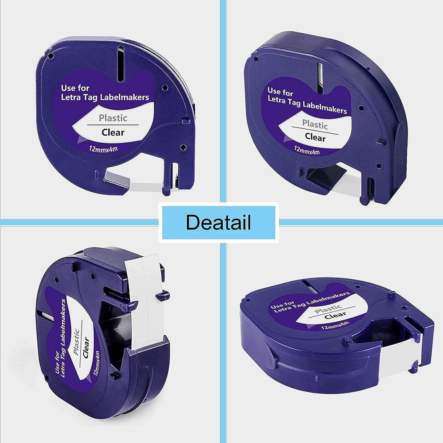 12267 Black on Clear Compatible Dymo Letratag Plastic Labels Tape 12Mm X 4M, Label Maker, 4 Pack