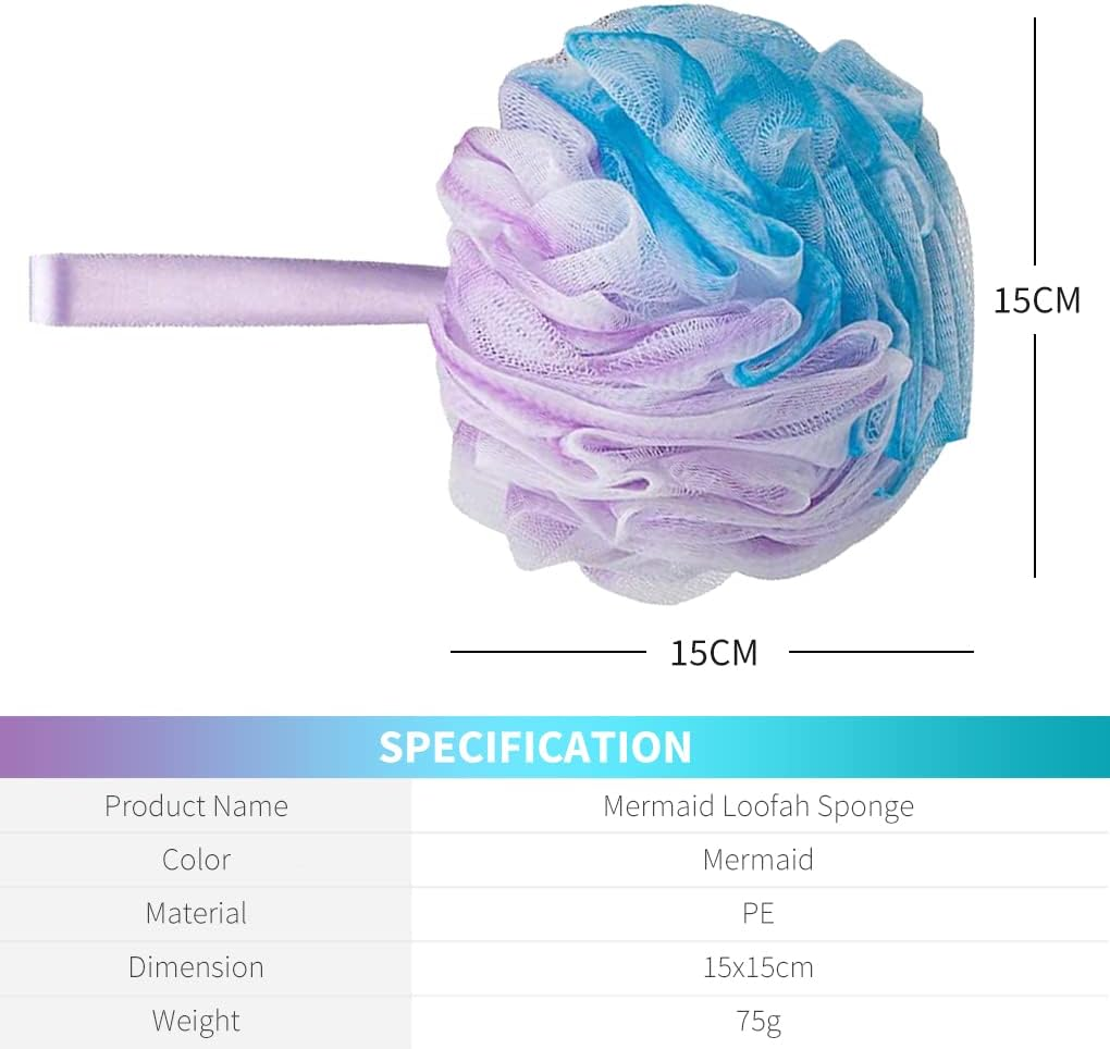 Vivva 4Pack 15Cm Bath Shower Sponge Loofahs Mesh Brush Shower Pouf Ball Shower Essential 75G/Pcs for Body Wash Bathroom Men Women Kids Scrubber Exfoliating (Green-Purple) image number 5