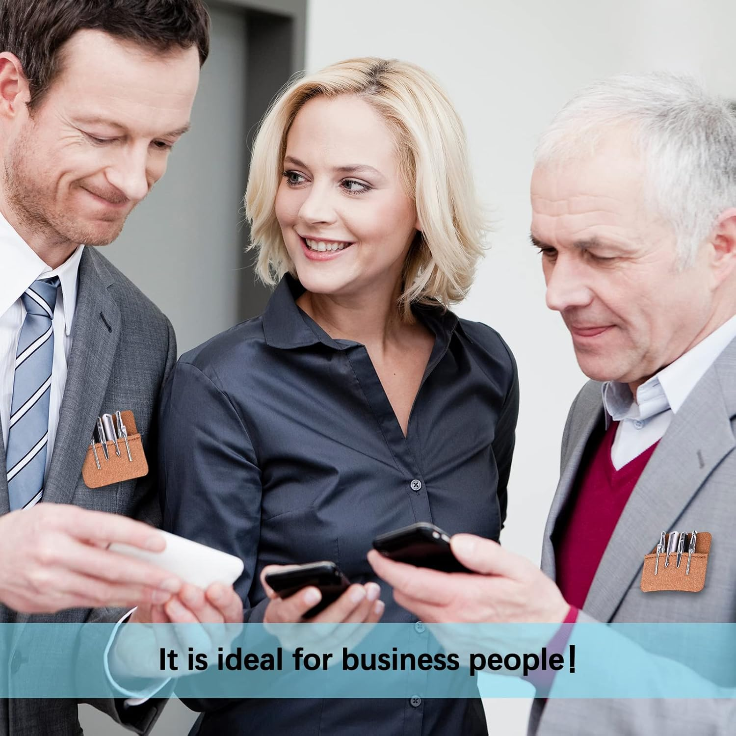 4 Packs Pocket Protector, FHDUSRYO Multi-Purpose Leather Pen Pouch Holder Organizer, Pens Pocket Protector for Pens Pointers Pencils Ruler image number 5