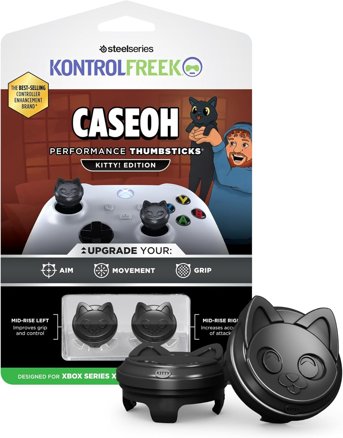 Kontrolfreek Caseoh Performance Thumbsticks &ndash; Kitty! Edition | Xbox One & Xbox Series X Controller | Black image number 5