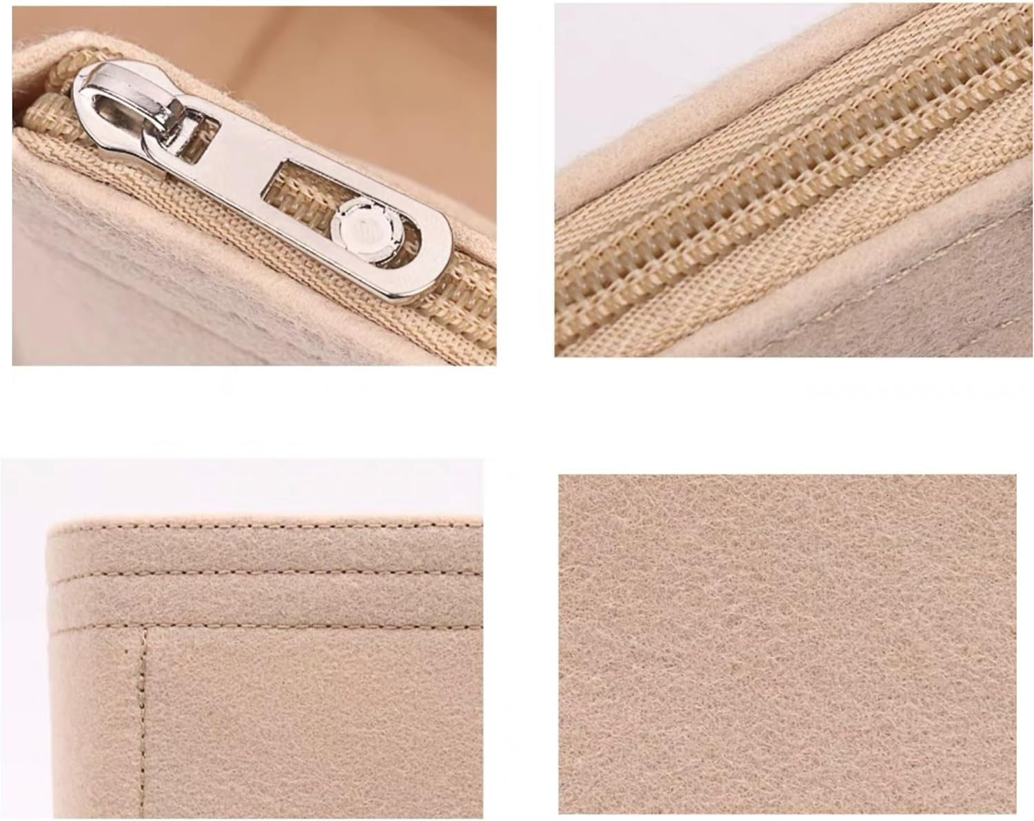 Xoppia Bag Organizer Compatible with Bottega Veneta Small Cassette Bag. Felt Insert Liner for Women Handbag. (Beige, Style B: Side Zipper) image number 2