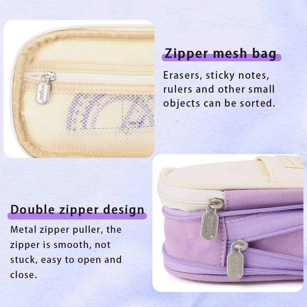 Isuperb Canvas Pencil Case Folder Scalable Pencil Case Pens School Folder for Girls, Boys and Teenagers (Purple) image number 1
