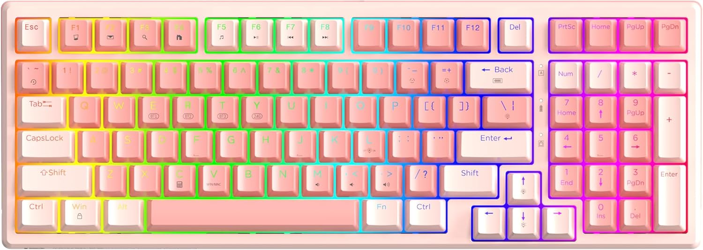 HUO JI 96% Wireless Mechanical Keyboard, Hot Swappable, Pre-Lubed Blue Switches, Gasket Structure, Bluetooth/2.4Ghz/Usb-C, Led Backlit, PBT Keycap Custom Gaming Keyboard for PC (Pink)