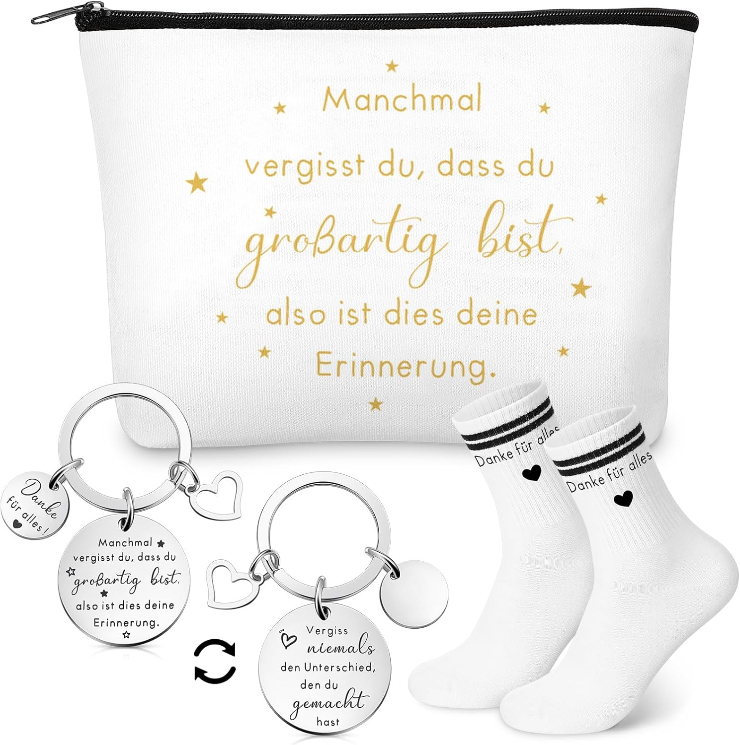 Xuniea 3-Piece Leaving Gift for Colleague Thank You Gifts Set Inspirational Cosmetic Bag Keyring Colleagues Thank You for All Socks Gift for Leaving Retirement Job Change, White, Fashion image number 2