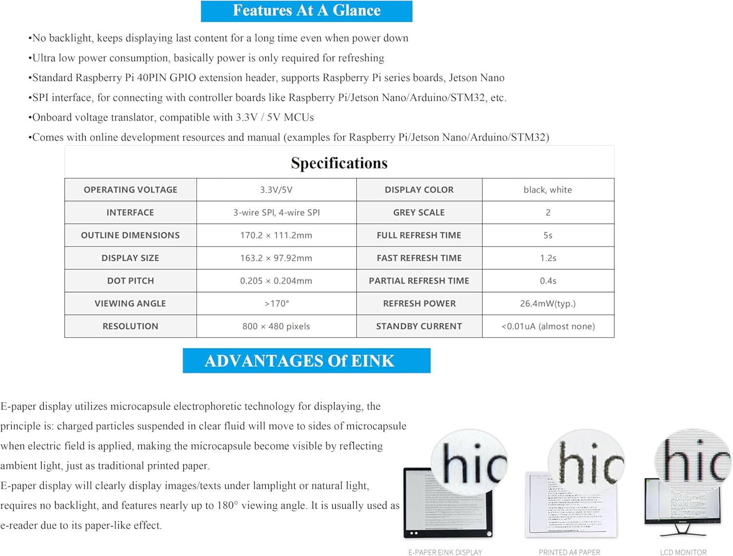 7.5Inch E-Ink Display HAT Compatible with Rpi 5/4B/3B+/Zero/Zero W/Zero 2W/Pico/Pico W/Pico 2/Pico 2W/Jetson Nano, 7.5" E-Paper HAT 800&times;480 Resolution SPI Interface, Black White Two-Color image number 5