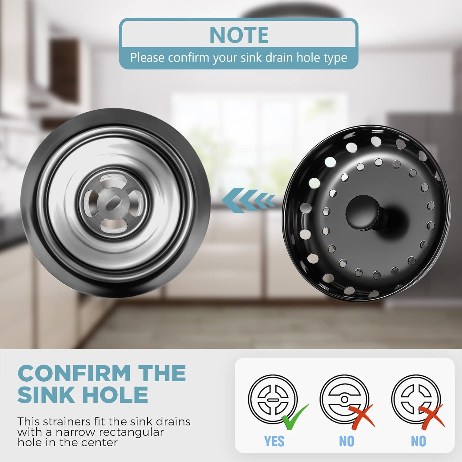 Mudder 3 Pcs Kitchen Sink Drain Strainer and Stopper Stainless Steel Garbage Disposal Plug with Handle Universal Anti-Clogging Kitchen Sink Filter Sieve Basket Strainer(Black) image number 2