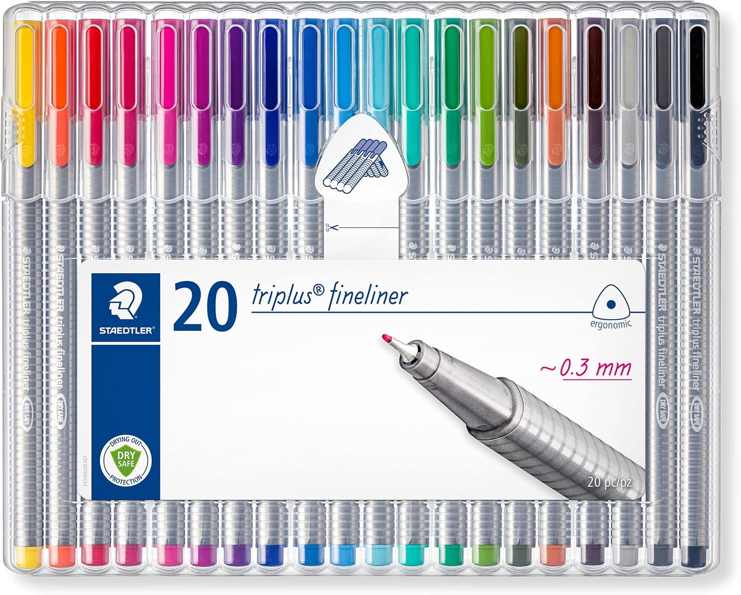STAEDTLER Triplus Fineliner Pens, .3Mm, Metal Clad Tip, 20-Pack, Assorted (334SB20BK) image number 3