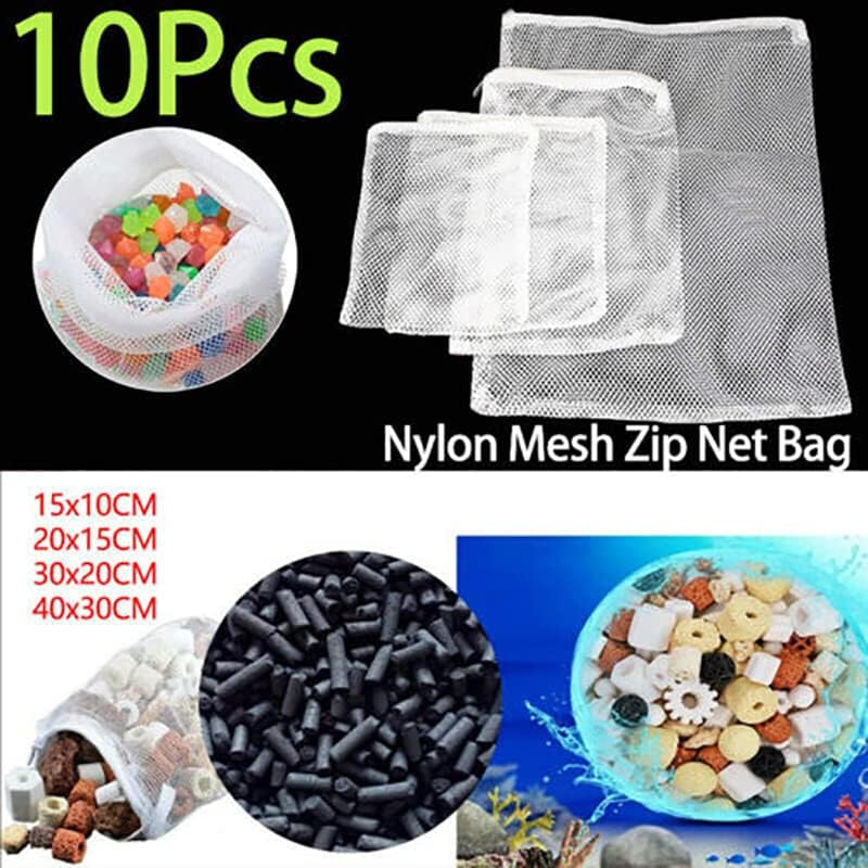 AIMALL 10Pcs Nylon Mesh Zip Net Bag Aquarium Fish Tank Pond Filter Supplies Media Tool for Bio-Balls, Activated Carbon, and Ceramic Media image number 5