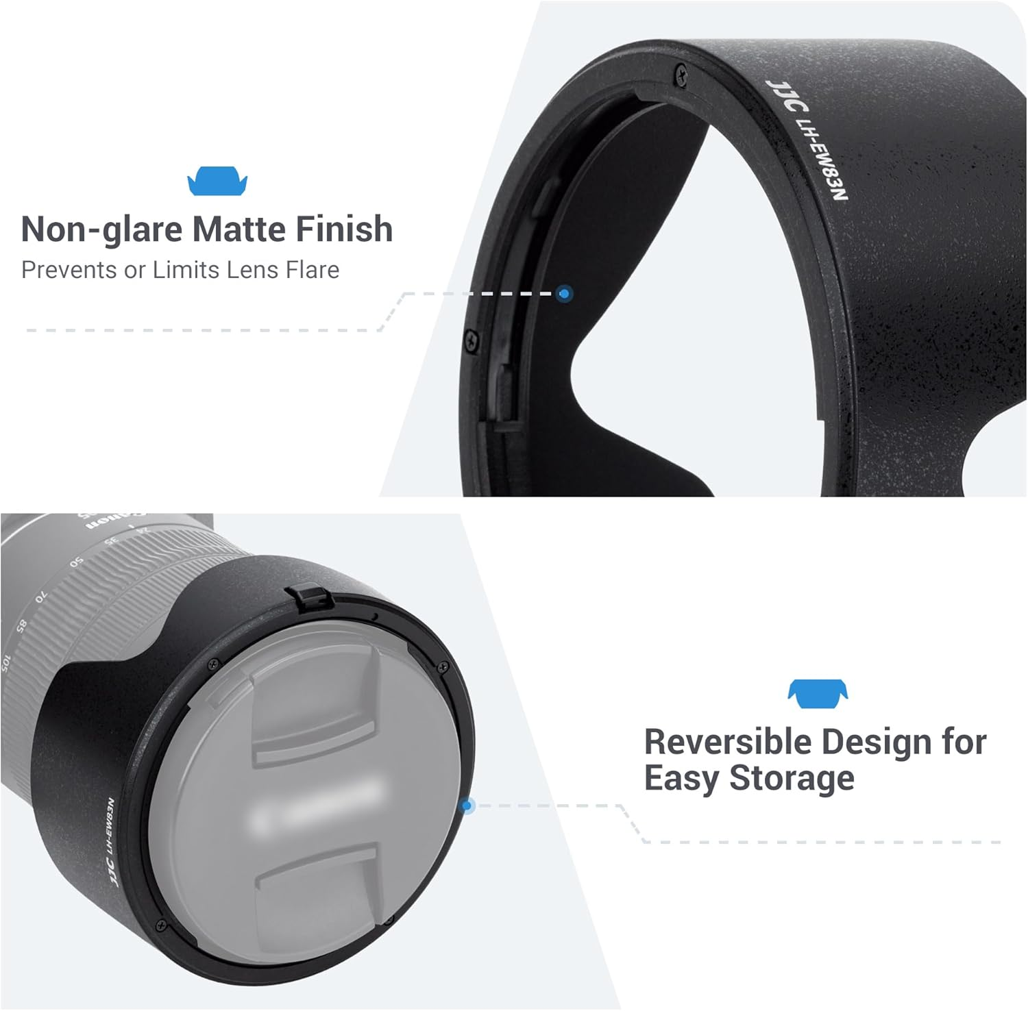 JJC EW-83N Reversible Lens Hood for Canon RF 24-105Mm F4L IS STM, Plastic, Zoom, 77Mm Filter, Lens Cap & Cleaning Cloth