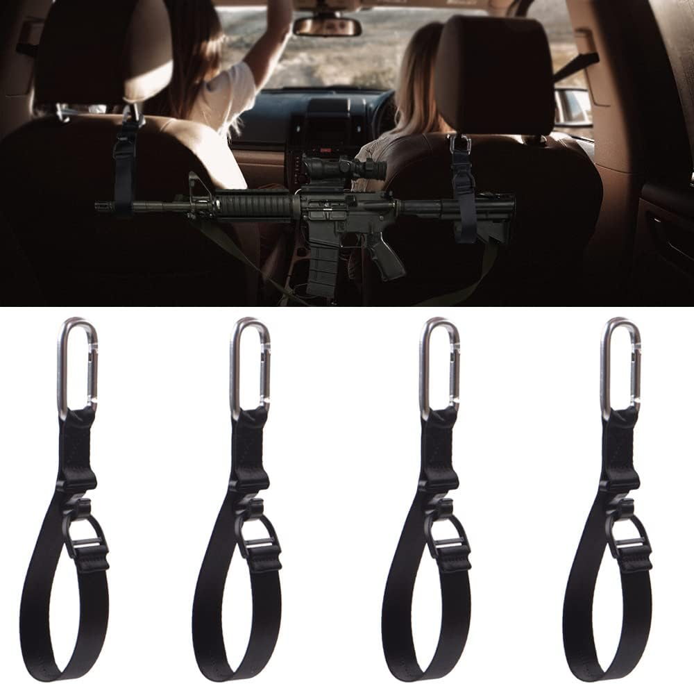 Tsinghwang 4 PCS Gun Rack Automotive Headrest Gun Holder Fit for Shotguns, Rifles, Bows Holder,Fishing Poles,Baseball Bat,Purses & Grocery Bags Car Seat Headrest Sling image number 4