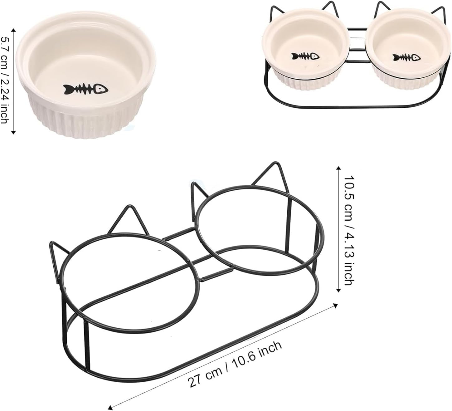 A Set Cat Bowls, Ceramic Raised Cat Food Bowl with Pet Food Mat Elevated Kitten Drink Bowl Black Stand for Food and Water anti Vomiting Dish for Indoor Cats Puppy Small Dogs (Black) image number 1