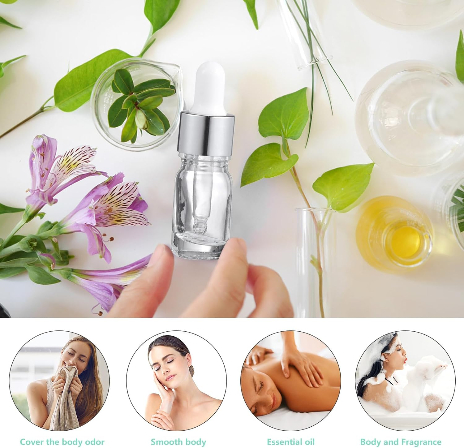 TEHAUX 15Pcs 5Ml Glass Dropper Bottles with Bright Silver and White Silicone Bulb, Essential Oil Containers for Aromatherapy and Cosmetic Liquid Storage image number 2