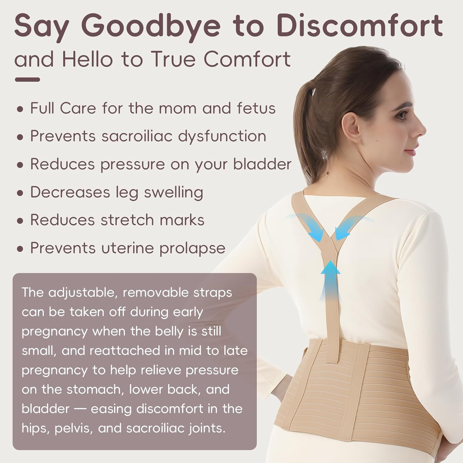 5-In-1 Pregnancy Support Belt - Adjustable Maternity & Postpartum Belly Band with Shoulder Strap | Relieve Back, Pelvic & Hip Pain during Pregnancy, Labour & Recovery (Beige, XL) image number 2