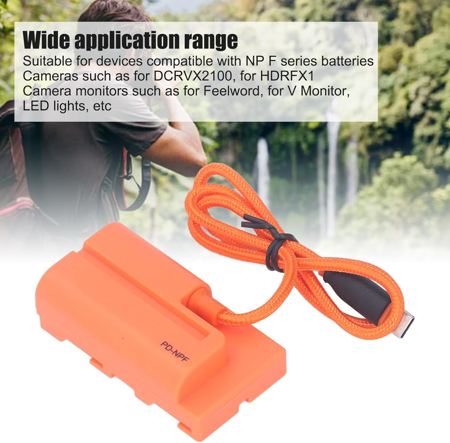 Dummy Battery for NP-F550/F570/F970 Type C Compatible with Camera Monitor, Braided Power Cord Built-In Circuit image number 6