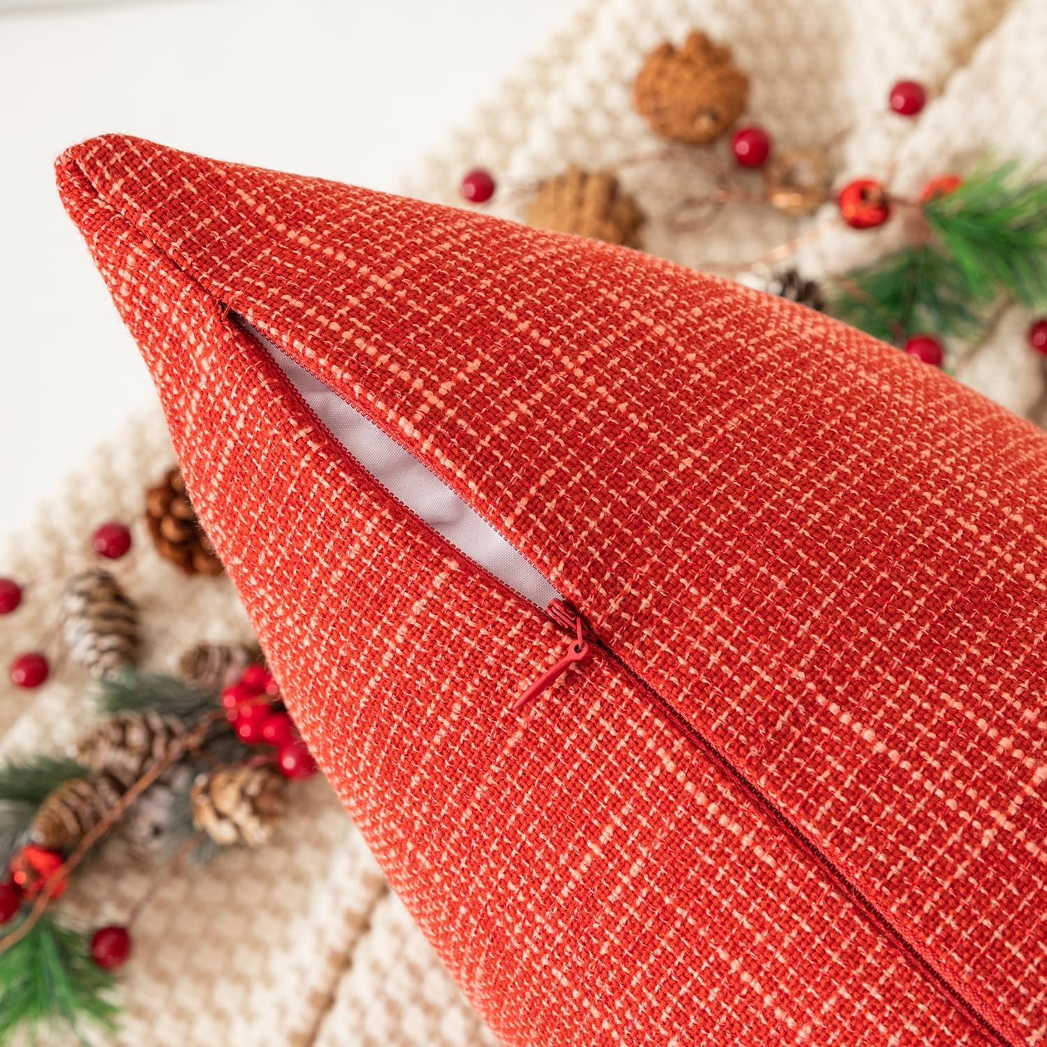 Kevin Textile Set of 2 Soft Linen Pillow Covers Decorative Throw Pillow Covers Square Cushion Case for Sofa Couch Home Decor 20X20 Inches Burnt Brick