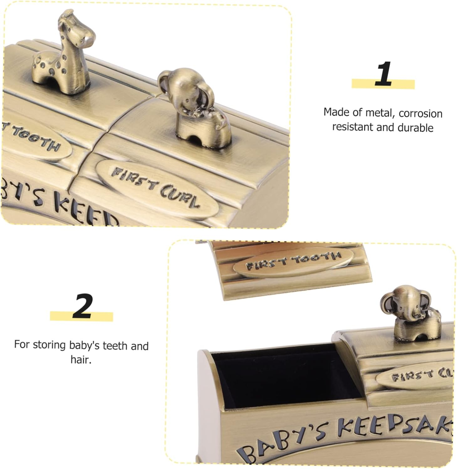 Keepsake Box for First Tooth and Lanugo Metal Tooth Container for Newborn Durable and Safe Storage Organizer Retro Style image number 6