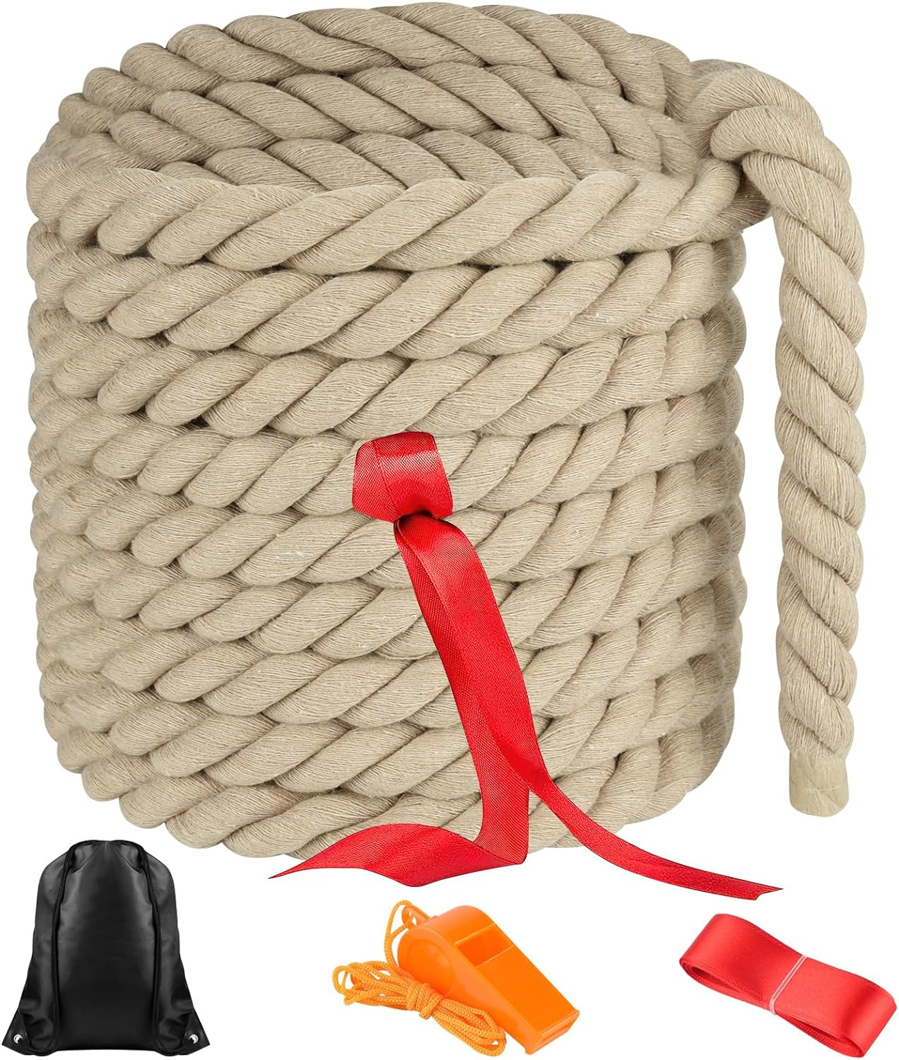 NEBURORA 20FT Tug of War Rope for Kids and Adults Outdoor Games Field Day Family Reunion Summer outside Yard Backyard Lawn Camping Picnic Carnival Party Games Khaki