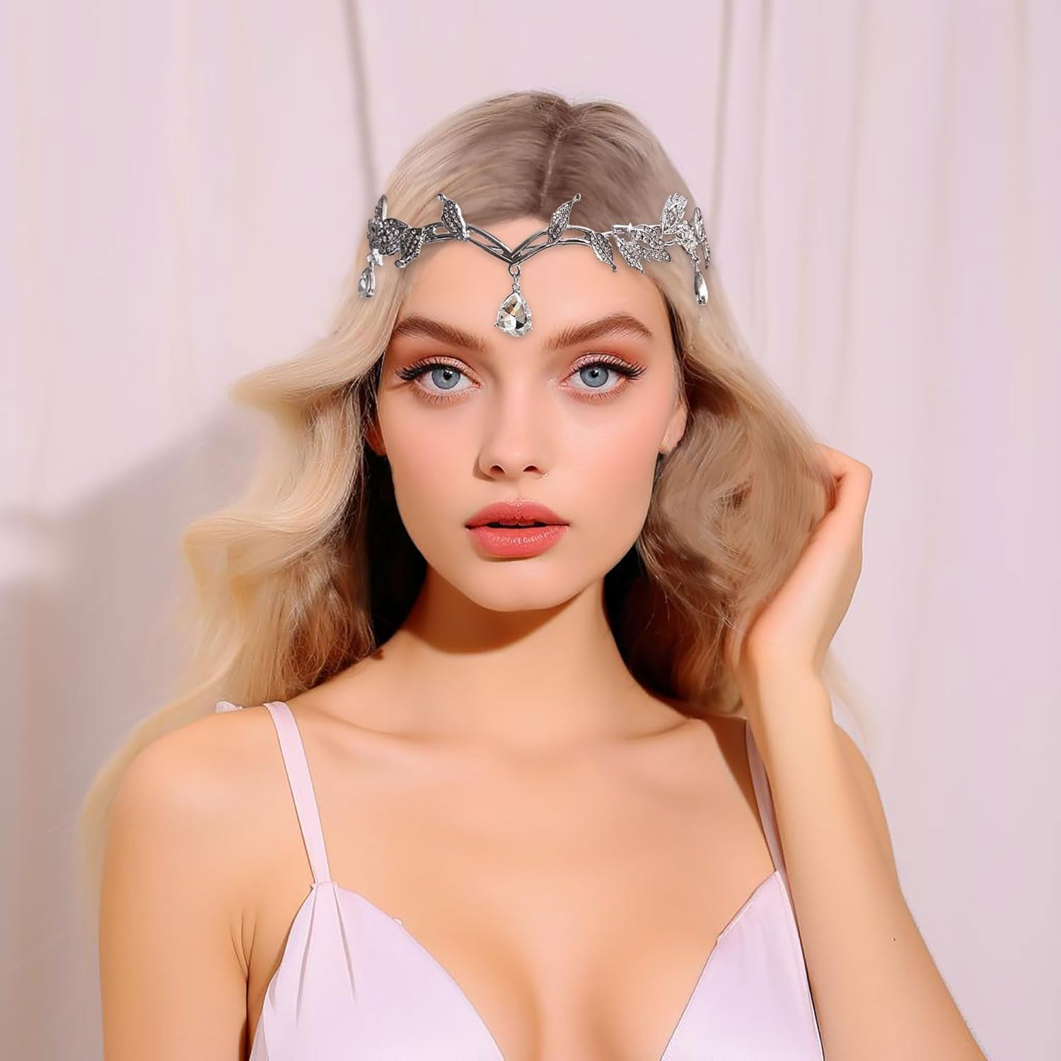 Jevenis Silver Elf Crown Black Fairy Costume Medieval Viking Fairy Headpiece Elf Costume Accessory for Renaissance image number 4