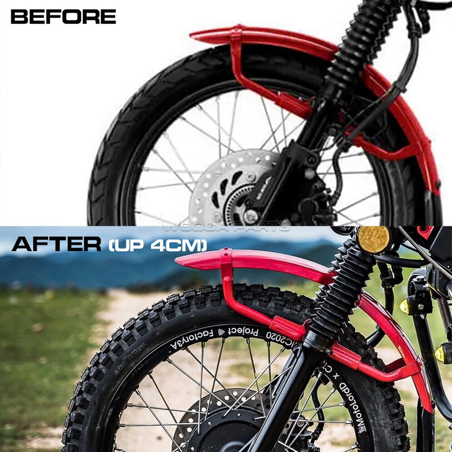 WOOGA Steel Adjustable Front Fender Mudguard Lift Riser 4CM Bracket Kit for Ho&Nda Hunter Cub CT125 Accessories,For Trail 125 Front Mudguards Lift Rising Bracket image number 4