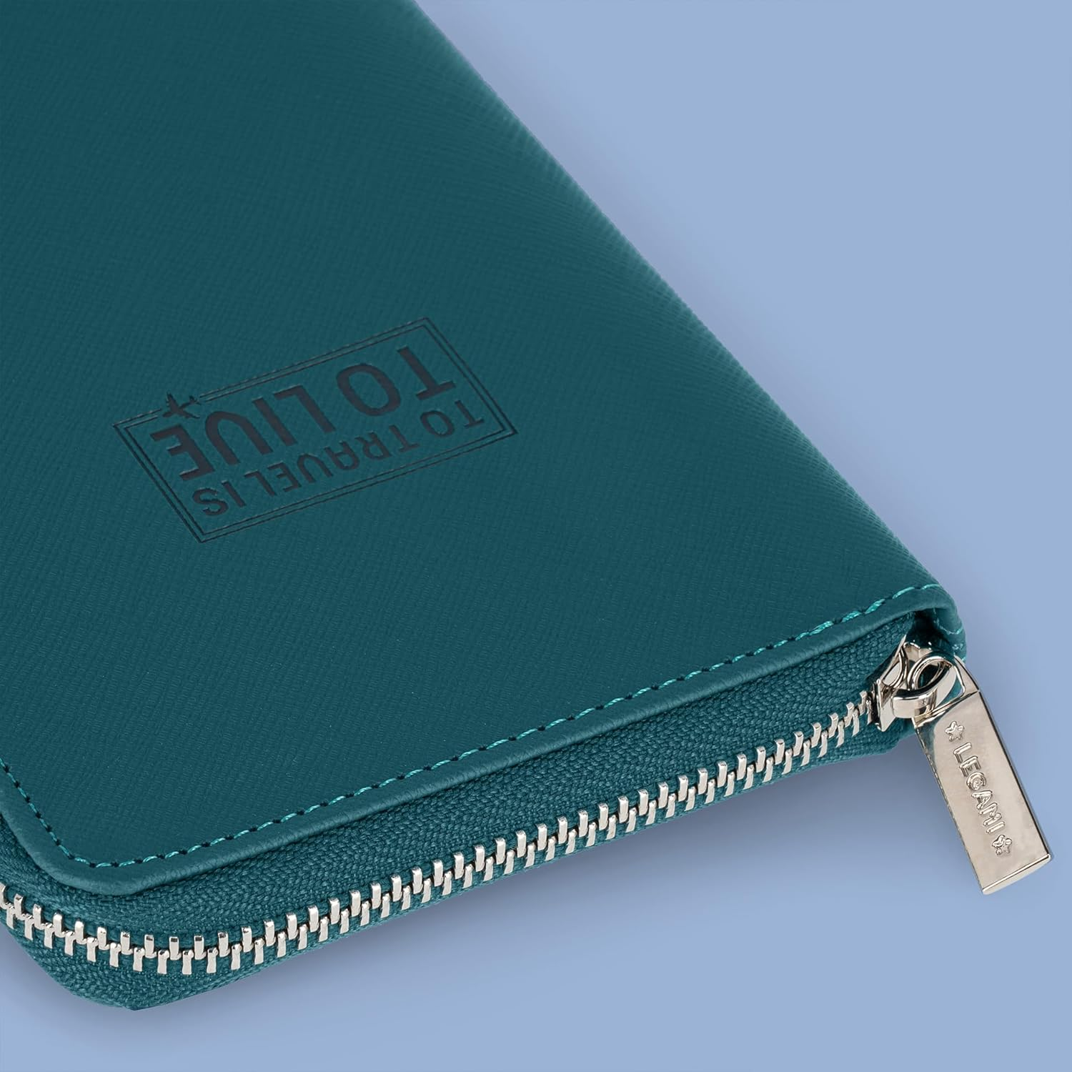 Legami - Petroleum Blue Travel Document Bag Passport Organizer RFID Blocking 4 Large Pockets 7 Small Pockets Zipper 11 X 24 X 3 Cm Blue L Casual, Blue, L, Casual