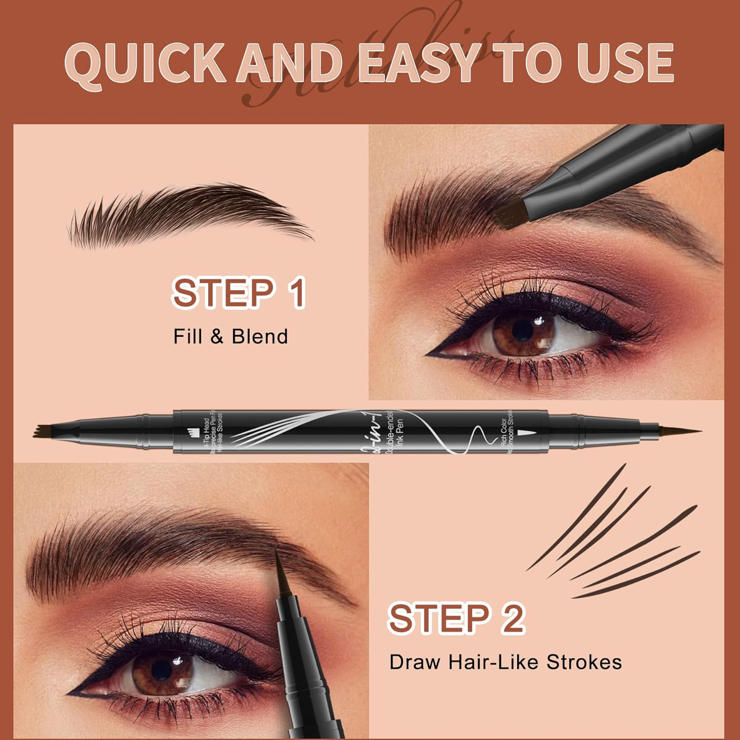 Microblading Eyebrow Pen - Waterproof 2-In-1 Dual-Ended Eye Brow Pen with 4-Fork-Tip Brow Pen and Precise Brush Create Natural Looking Defined Eyebrows Last All Day image number 1