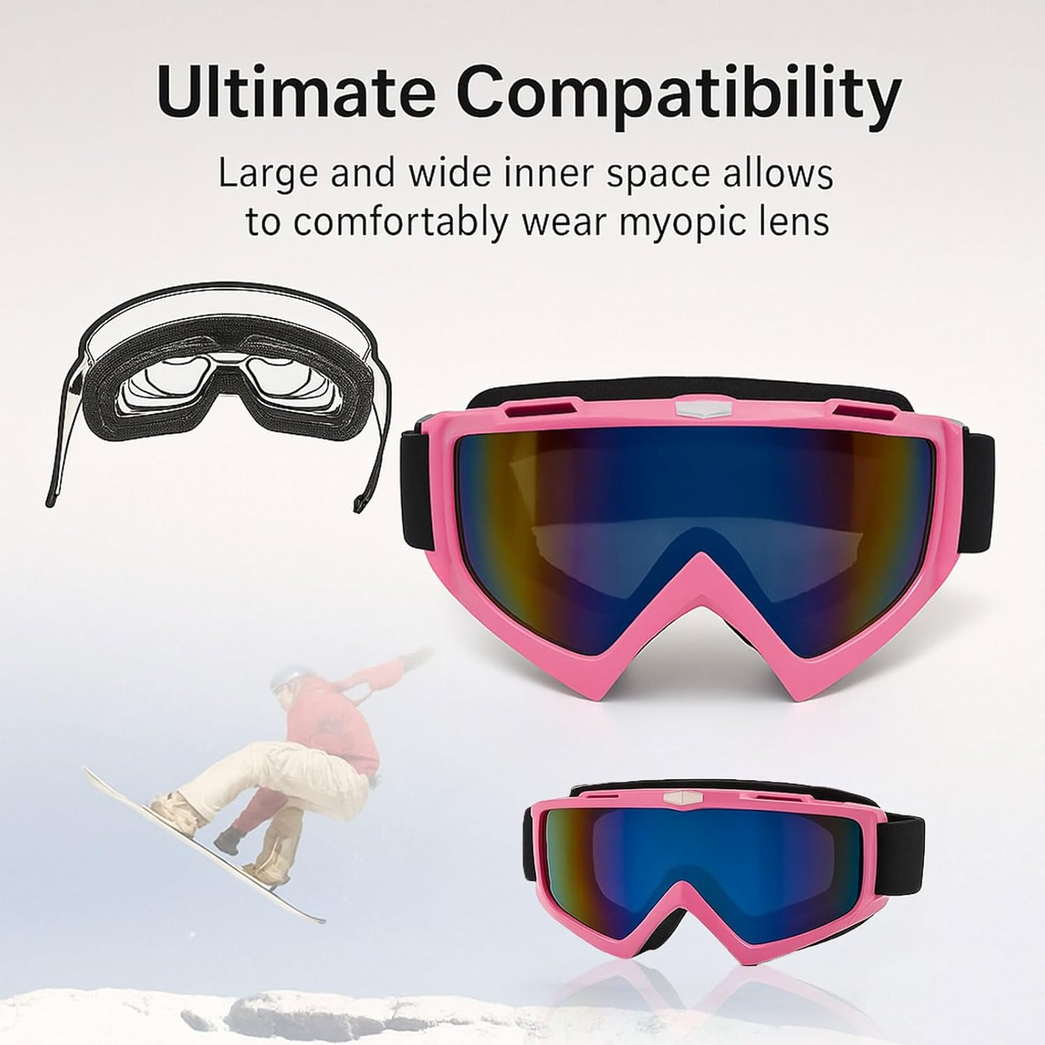Motorcycle Goggles for Dirt Bike Safety Glasses - off Road Cycling, Ski, ATV, Racing - Windproof, Dustproof, Anti-Scratch, Anti-Fog, UV Protection - Pink - Ruibex