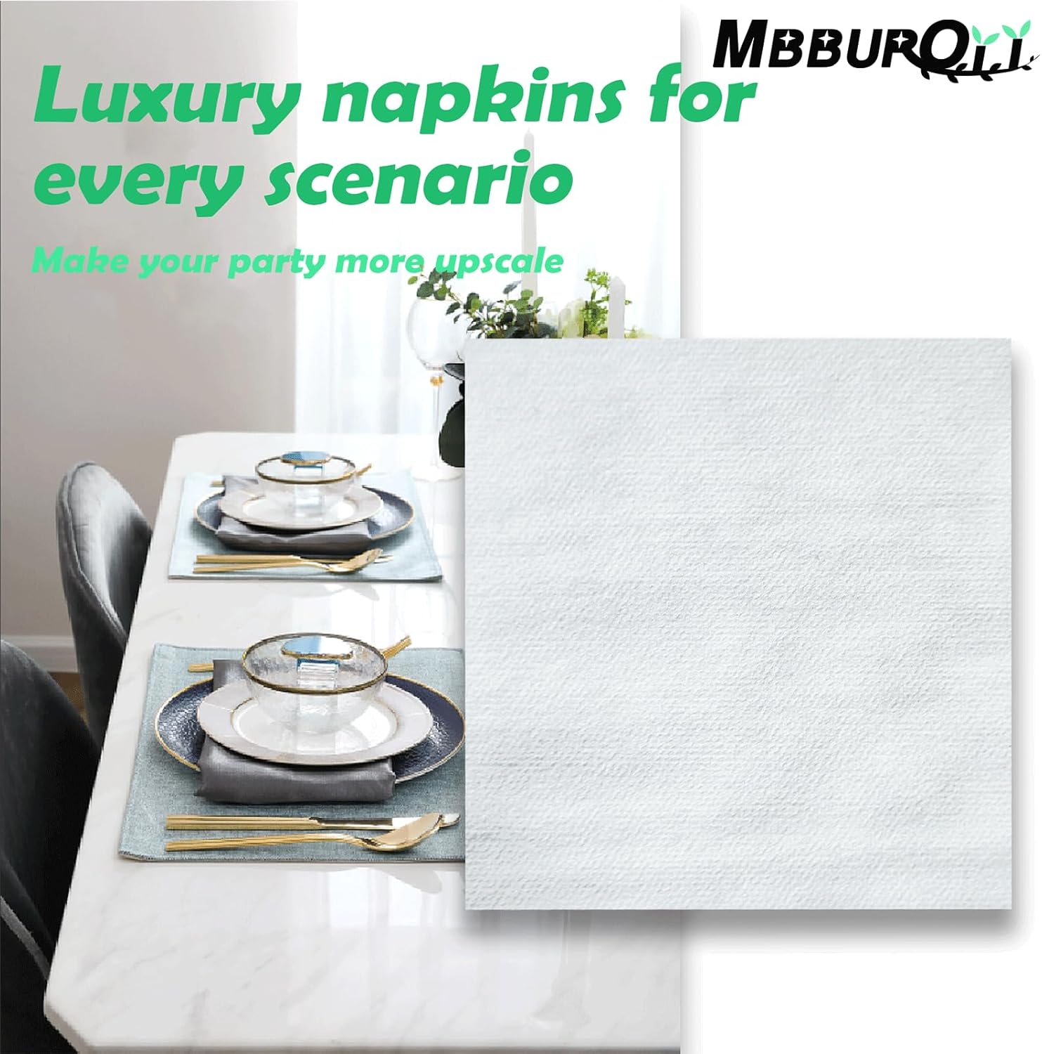 MBBUROYY Disposable Cocktail Napkins Cloth like Napkins Disposable Table Napkins Linen-Like Bulk Square Napkins for Party or Wedding,20&times;20Cm,100 Count (White) image number 6