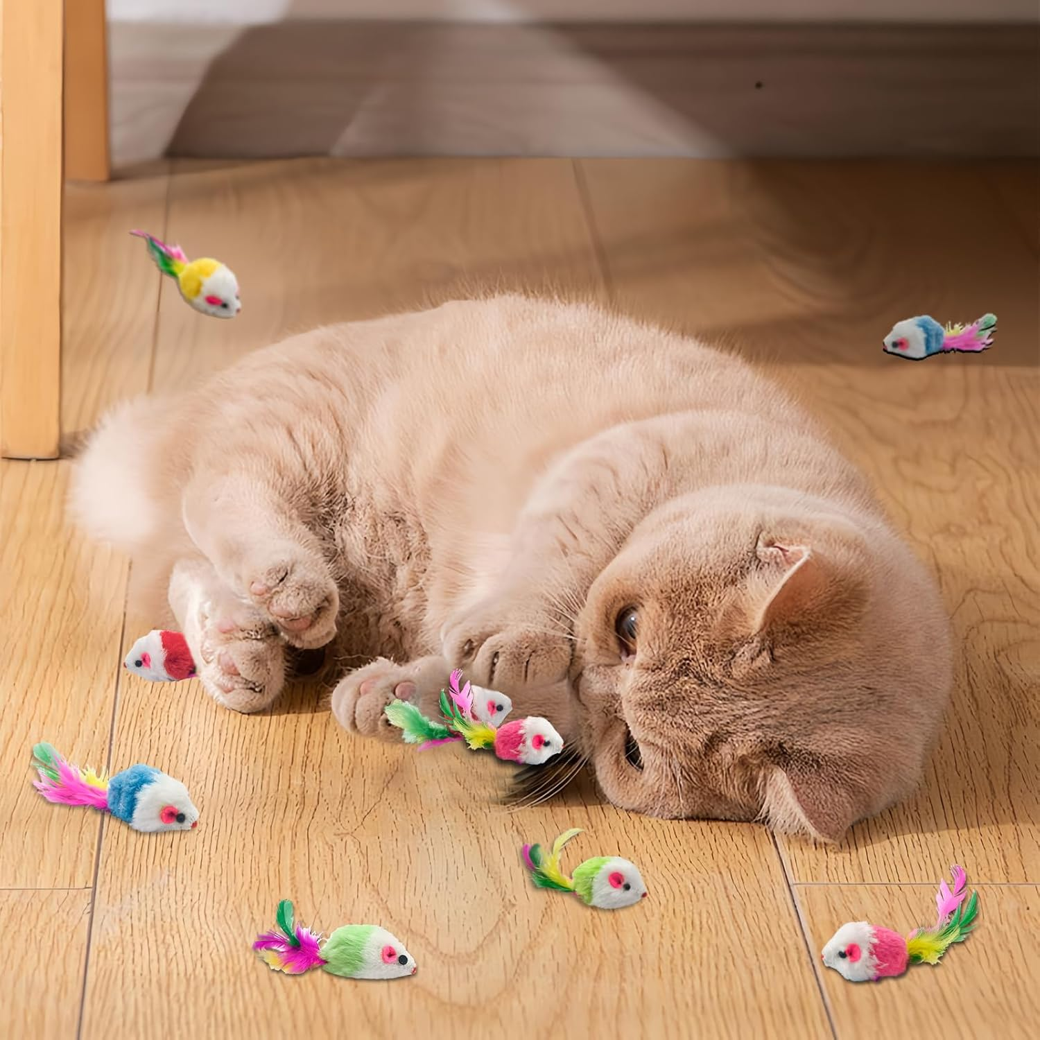 Andiker 12 Pieces Cat Mouse Toy for Indoor Cats, 3.93 Inch Colourful Cat Mice Toy with Feather Mice Toy for Cat Cat Plush Mouse Toy for Cat Catch Play (Random Colours) image number 5