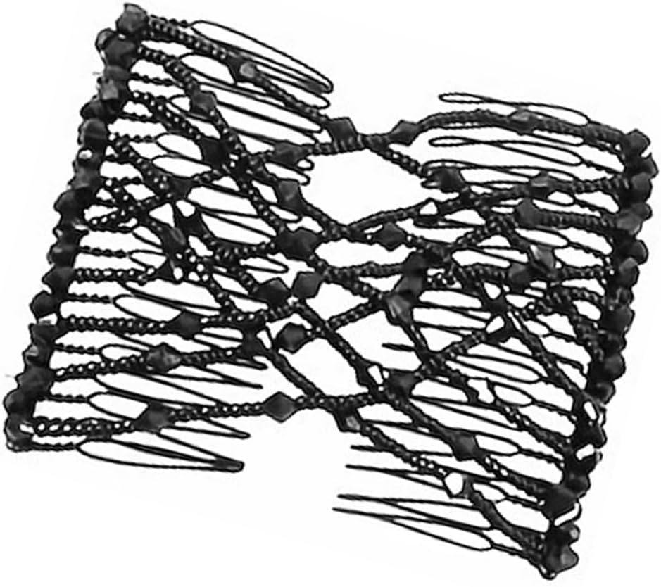 Hoite 3Pcs Women Elastic Comb Hair Clips Vintage Beaded Black White Brown for Daily Styling Securing Various Hairstyles image number 3