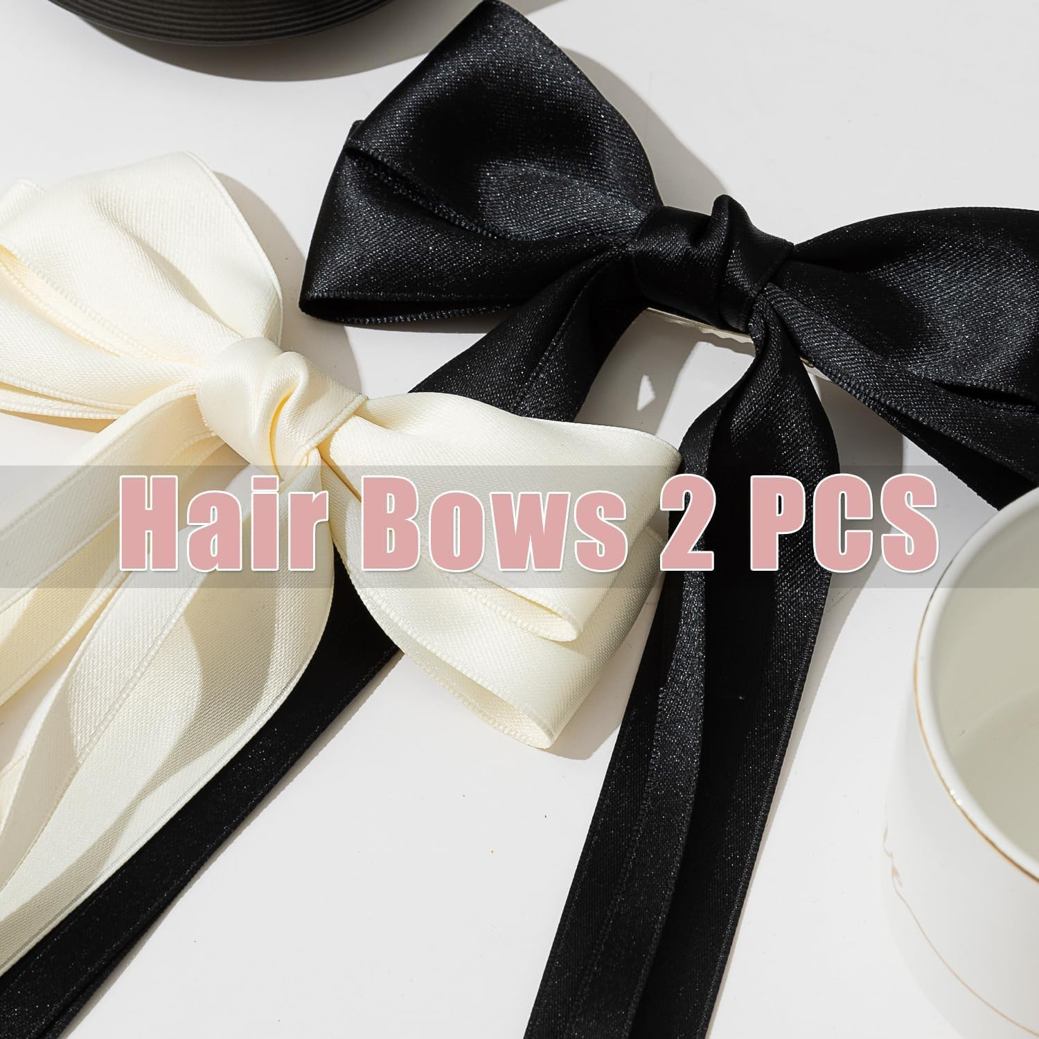 NATOSU 2Pcs Large Satin Ribbon Hair Bows for Women Hair Bows for Women Oversized Long Tail Cute Aesthetic Large Hair Clips for Women image number 2