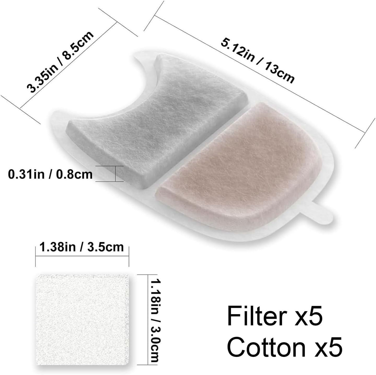 Pet Fountain Filter Replacement,5X Cat Water Fountain Filters with Sponges | Triple Filtration Purifier for 4L Stainless Steel Drinking Dispenser image number 2