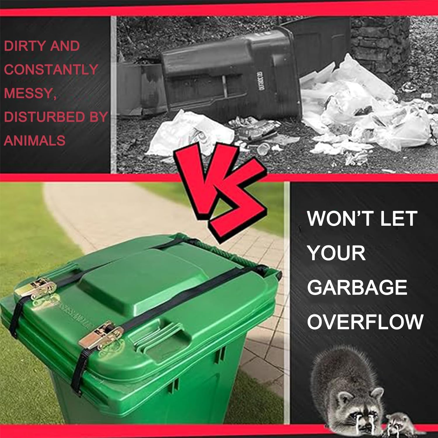 2-Pack Animal-Proof Trash Can Locks &ndash; Adjustable, Tool-Free Security Straps for Raccoon/Bear-Resistant Bins, Camping & Outdoor Use (Fits One-Handed Lids)