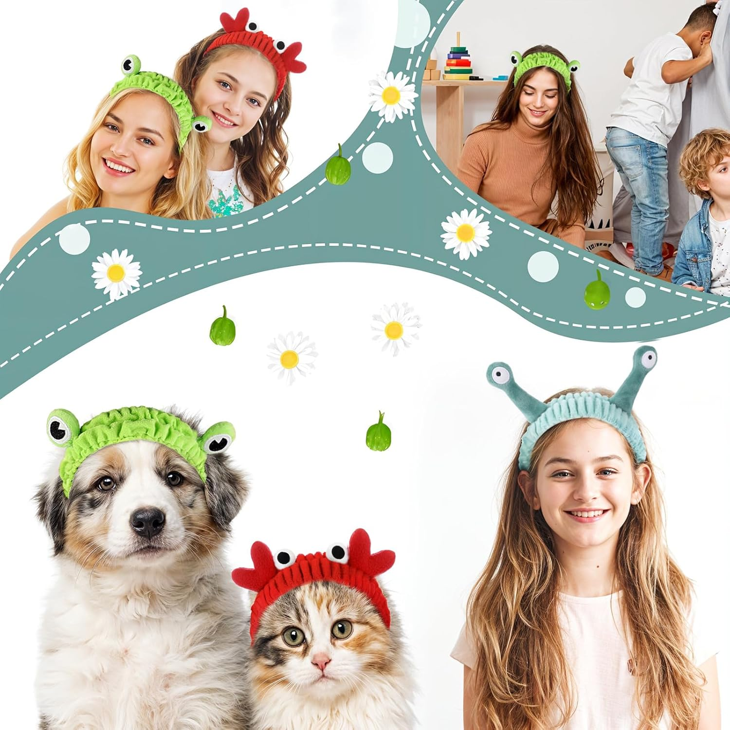 3PCS Face Wash Headband Snail Frog Crab Spa Hair Bands Women Soft Cute Cartoon Coral Fleece Elastic Headband Head Wraps for Face Wash Makeup Beauty Skincare Sport Shower Creative Hair Accessories image number 3