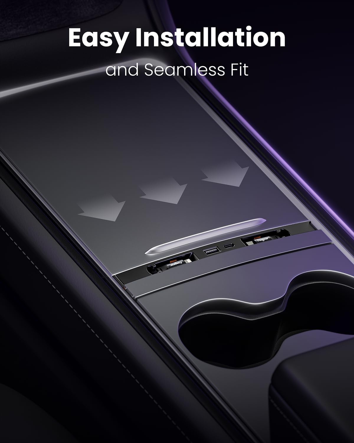 Fasgear USB Hub Docking Station 4-Ports Compatible for Tesla Model 3/Y 2023 2022 2021 Model Y 2024 Car Interior Accessories, Retractable 80Cm Light-Ning and Type C Cable for Model 3 Y Center Console image number 5