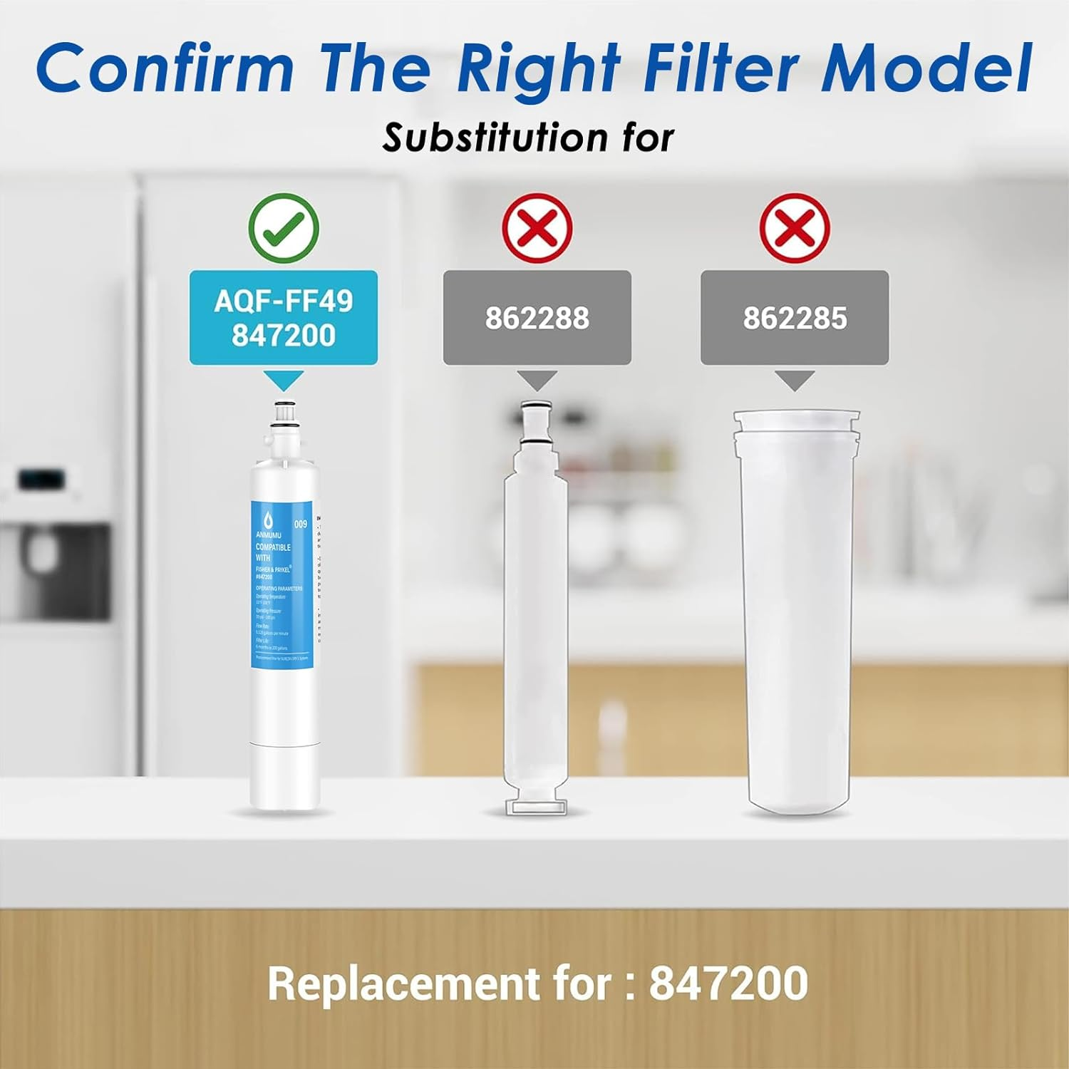 Anmumu 847200 Refrigerator Water Filters for Fisher & Paykel Refrigerators,Nsf 42 Replacement Forfisher & Paykel 847200,E522, E422, E402,4 Pack