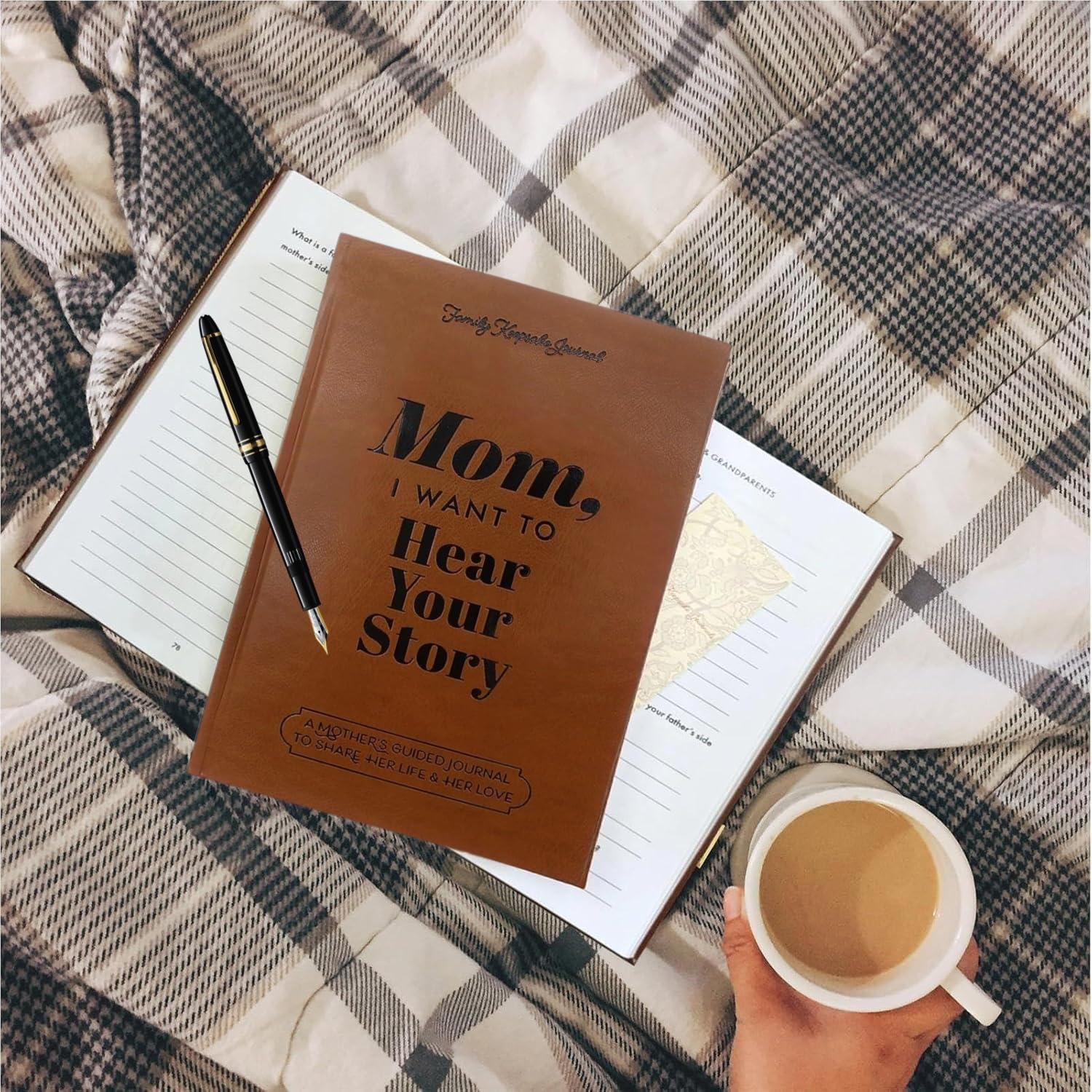 I Want to Hear Your Story, Family Keepsake Guided Journal, Brown Leather Look,Hear Your Story Notebooks, Gift with Ribbon Bookmark (Mother'S Notebook) image number 3