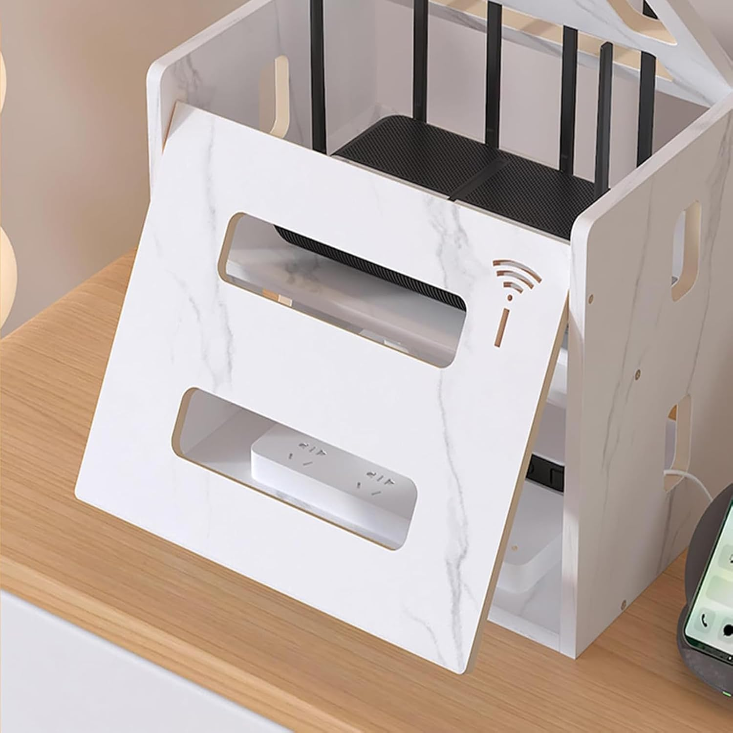 Catekro WIFI Router Storage Box, Wifi Cabinet to Hide Router and Modem, Router Cover Decorative Box for Office and Home (White) - 273-Brown image number 4