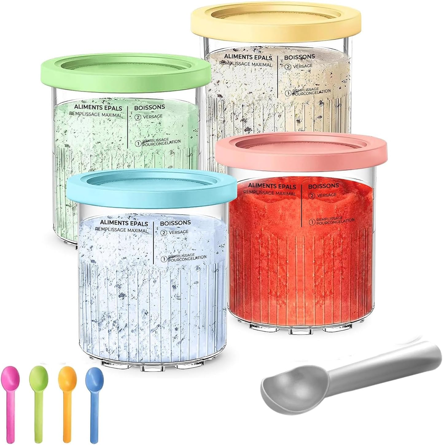 Replacement for Ninja Creami Deluxe Pints and Lids 4 Pack,24Oz Ice Cream Maker Pints Containers Compatible with Ninja NC501 NC500 Series Ice Cream Maker,Bpa Free, Dishwasher Safe