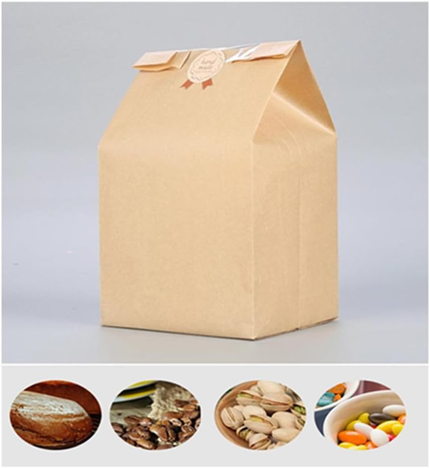 50PCS Paper Bread Bags, CAASFOOY Large Kraft Homemade Bread Sourdough Bags Kraft Paper Bakery Bags with Window,For Bread, Sandwiches, Coffee Beans (35 * 21 * 9Cm) image number 2
