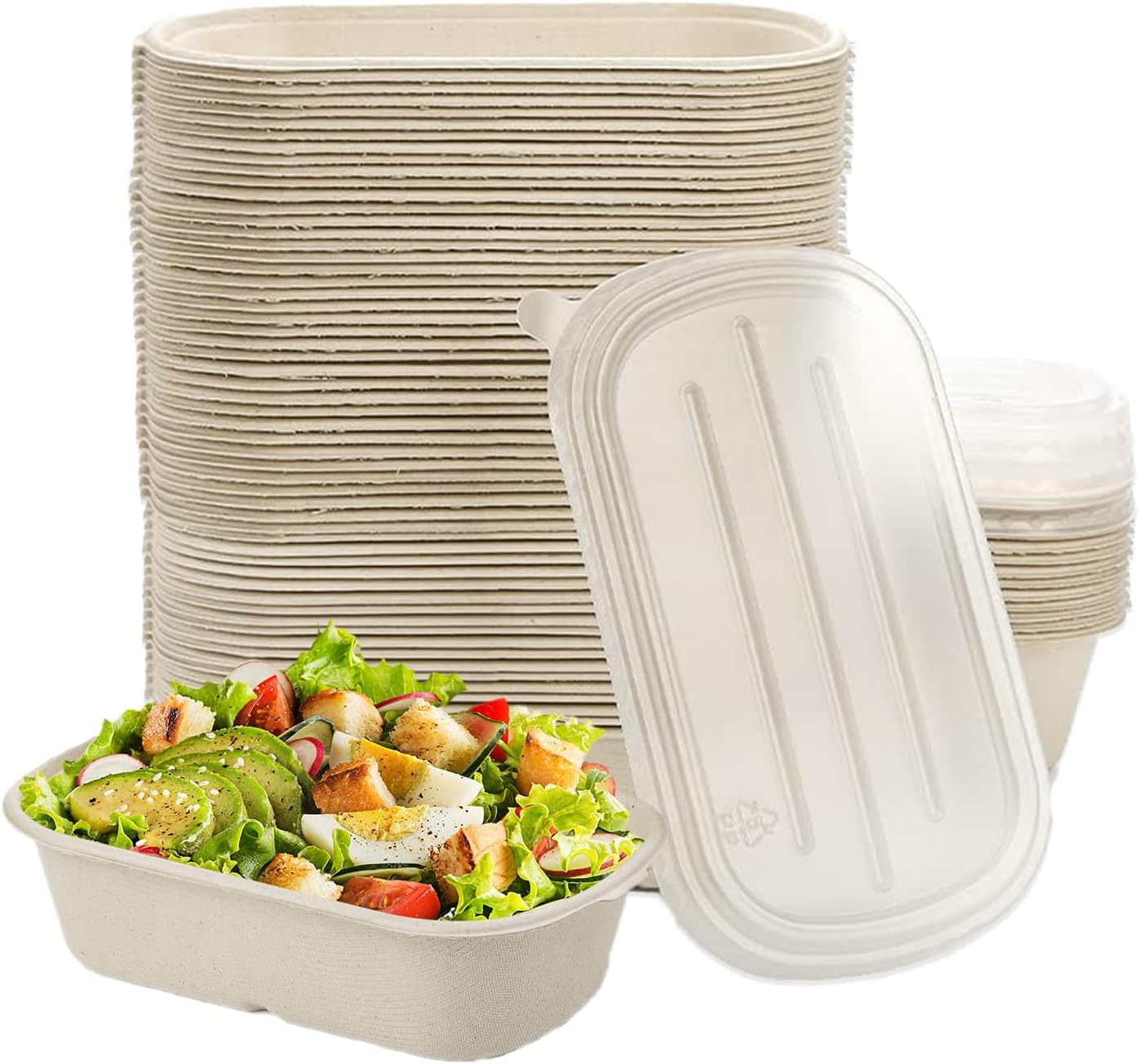 50Pack Salad Bowls, 25Oz Take Out Food Containers with PP Lid - 100% Compostable Natural Disposable Paper Fiber - Microwavable Safe, Biodegradable Food Storage, Waterproof and Oil Proof image number 3