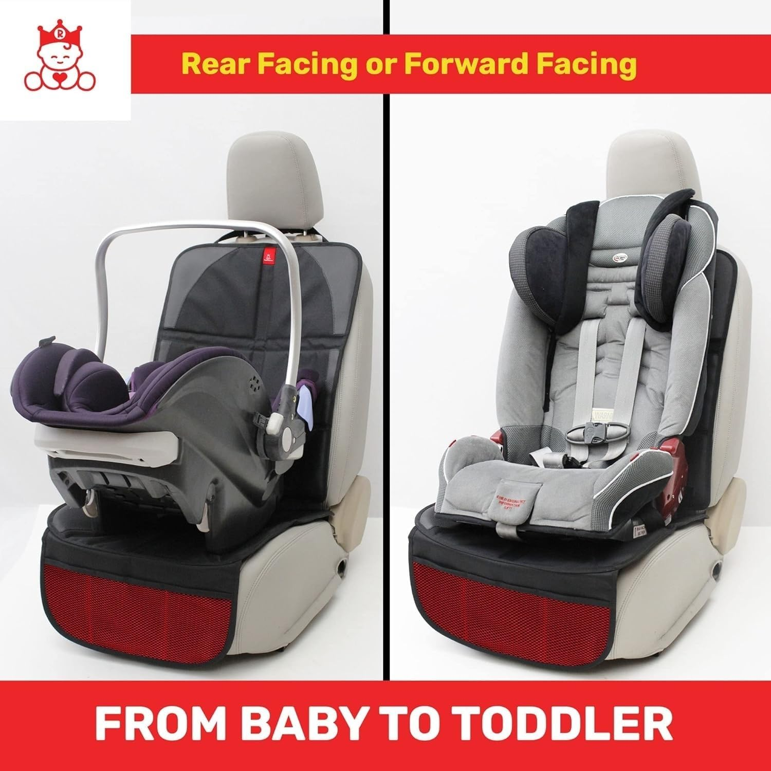 Royal Rascals Baby Car Seat Protector for Baby Seat, Padded Car Seat Covers with Headrest Fastener, Universal Car Seat Covers with Organiser Pockets - Waterproof Baby Car Seat Covers - Single Pack image number 1