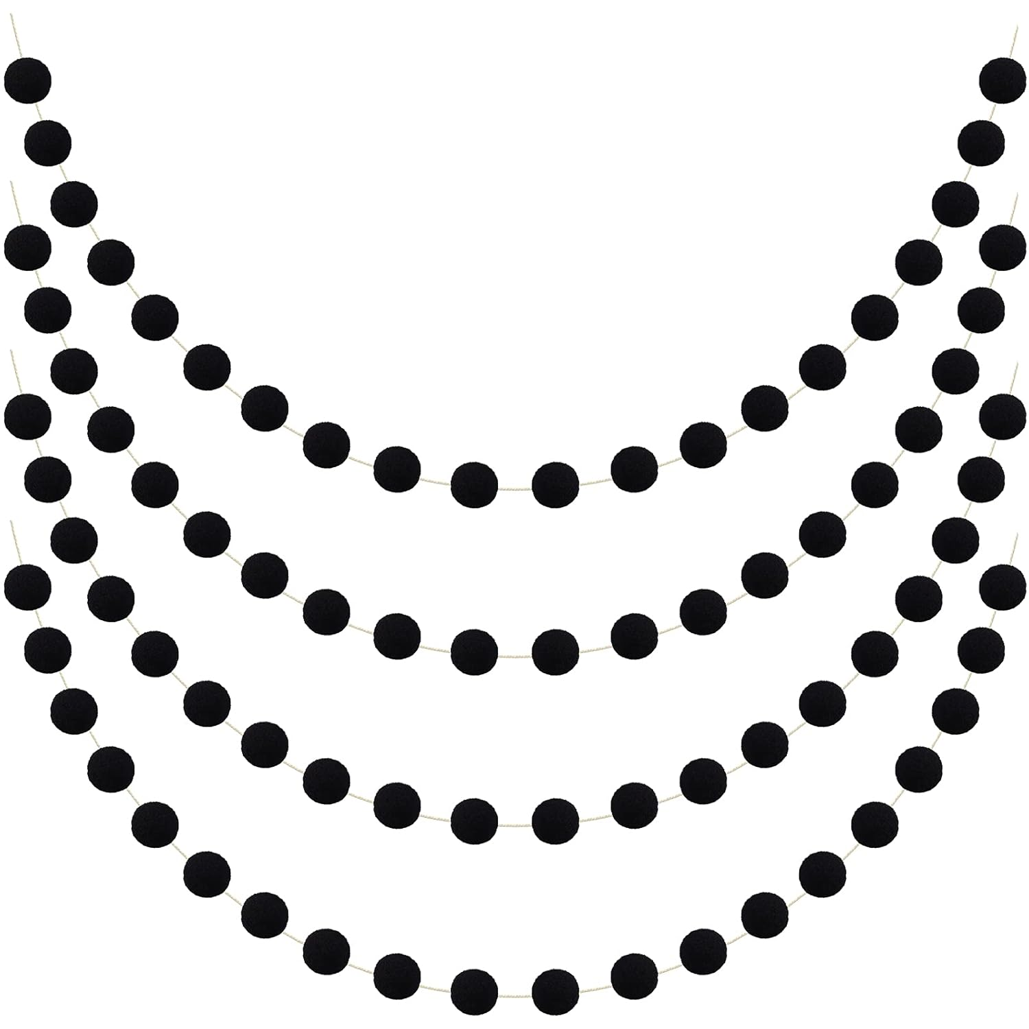 Tegeme 4 Pieces Felt Pom Poms Garland Ball 6.6Ft Hanging Banner Ball Garland for Wall Decoration Festivals Room Home Wedding Birthday Party(Black)