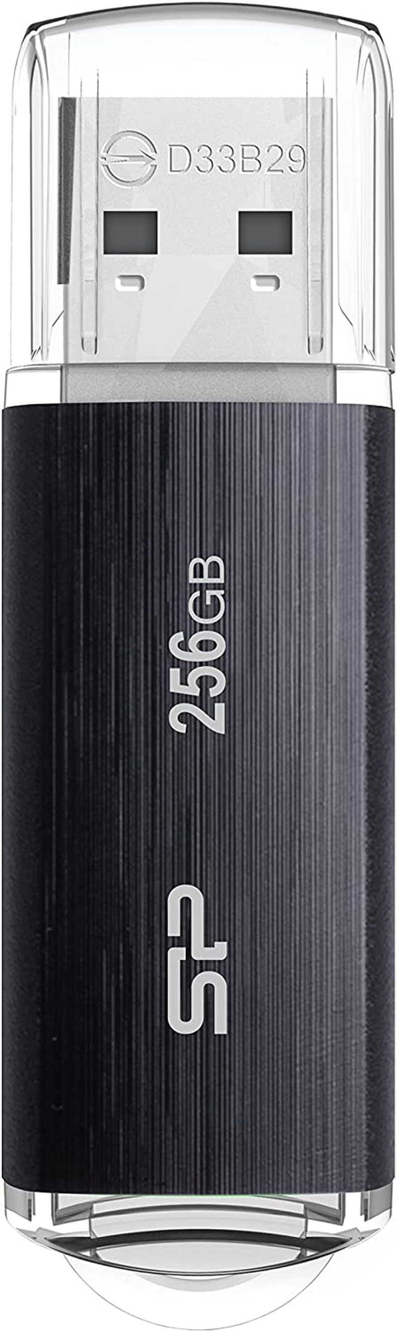 Silicon Power 256GB USB 3.0 Flash Drive with Black Hairline Finish and Strap Hole, USB 3.2 Gen 1 Thumb Drive Pen Drive Memory Stick, Blaze B02 Series image number 1
