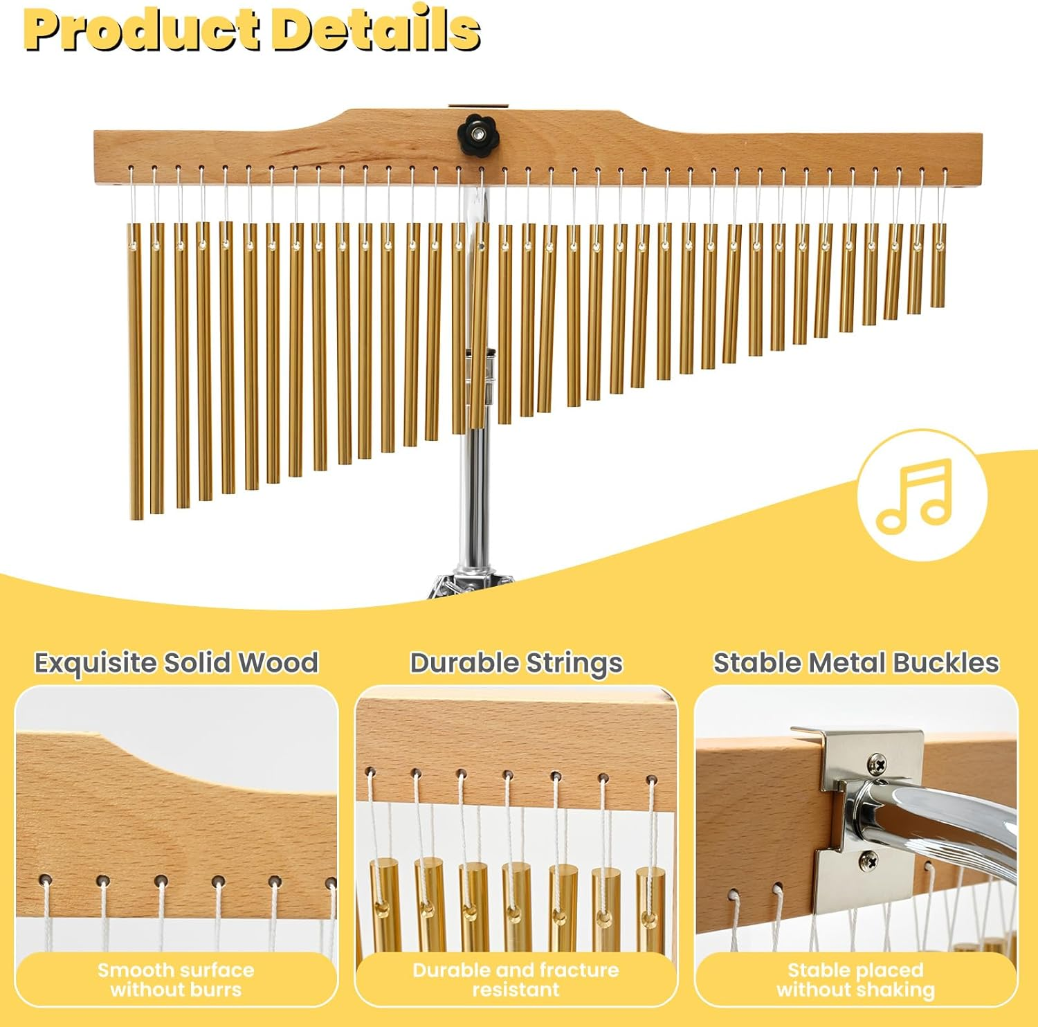 SOCROTO 36-Bar Chimes Percussion 36 Notes Chimes Musical Instruments Single-Row Wind Chimes with 2.5-4FT Adjustable Stand Musical Chimes Percussion for Orchestras Choirs Classrooms Church Bands