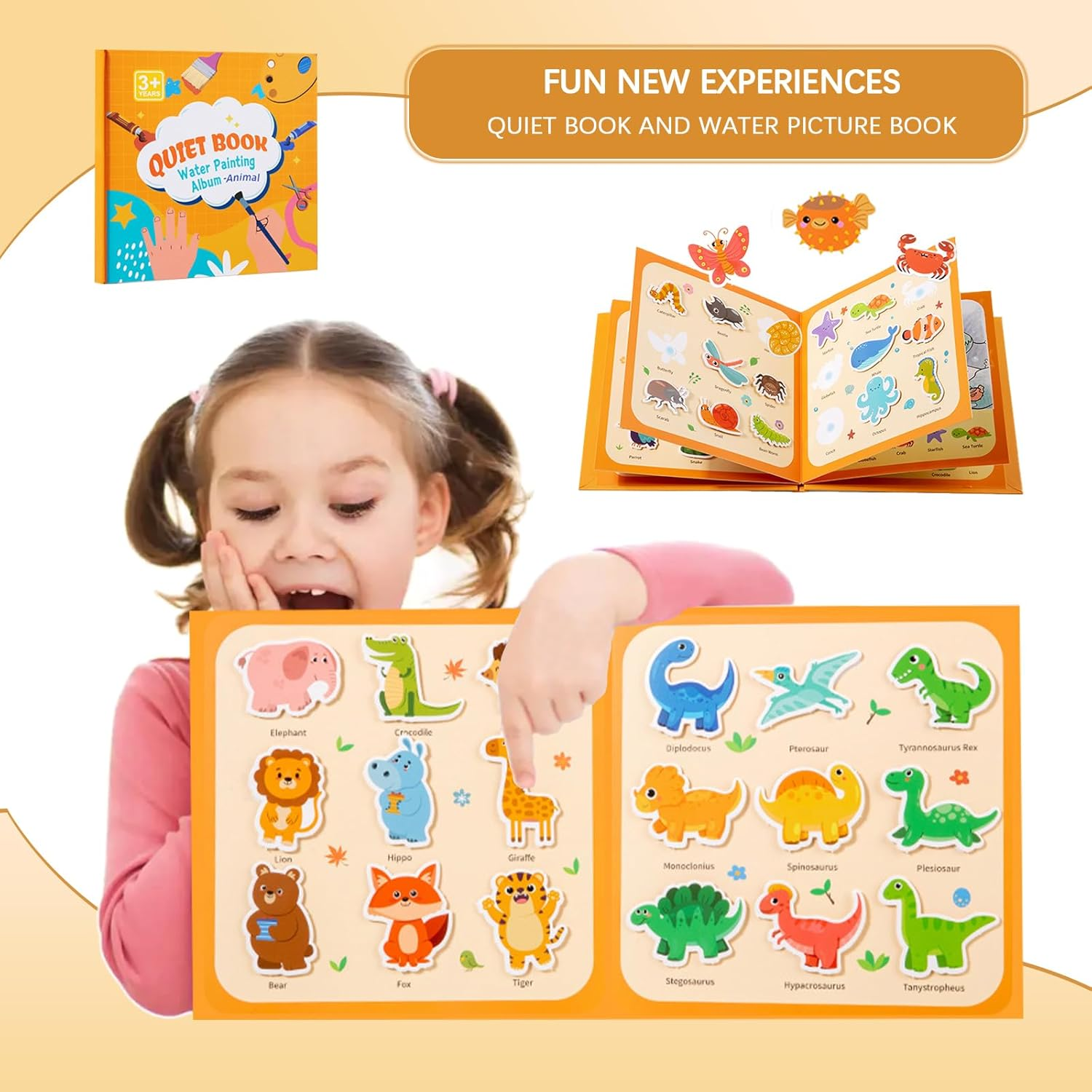 Montessori Busy Board, Water Coloring Books, 2-In-1, 2 Pack: Animal &Traffic Themes, Mess Free Travel Quiet Books for 36 Months - 6 Years, Kids Learning Educational Sensory Toys, Birthday Gifts image number 1