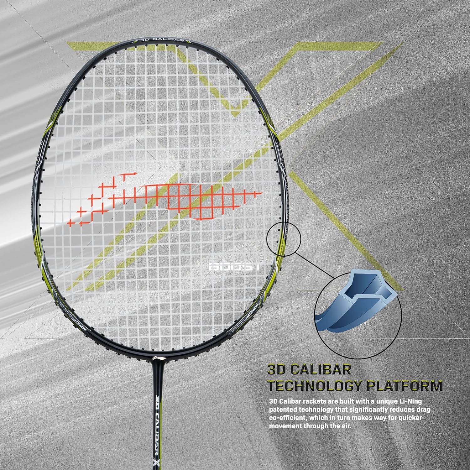 Li-Ning 3D Calibar X Combat Carbon Graphite Strung Racquets, 85 Grams, 30 Lbs String Tension and Free Full Cover image number 4