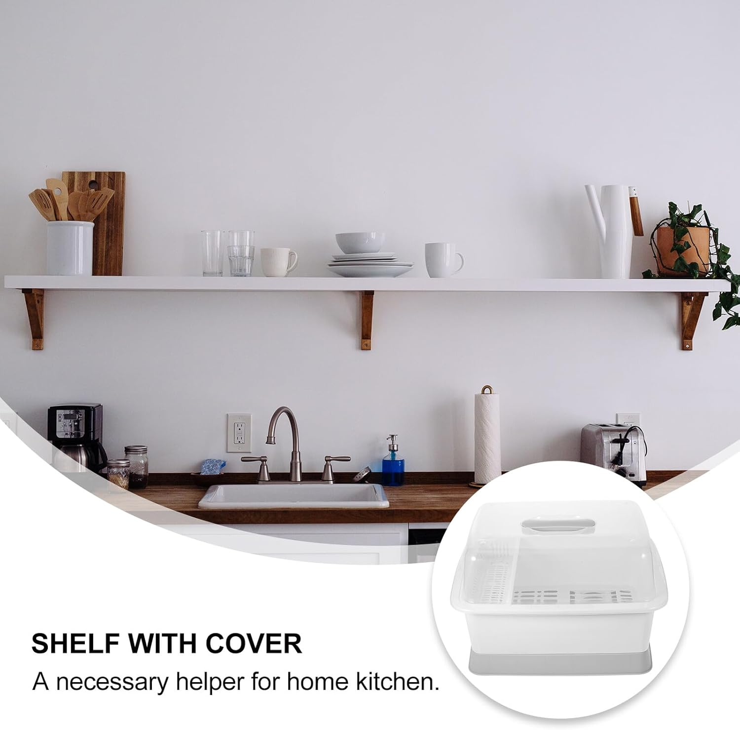 COHEALI Lid Kitchen Tableware Organizer with Ventilated Dish Drying Rack Removable Drip Tray Portable Medium-Sized PP Utensil Holder for Bowls Plates Forks and Spoons Storage image number 3