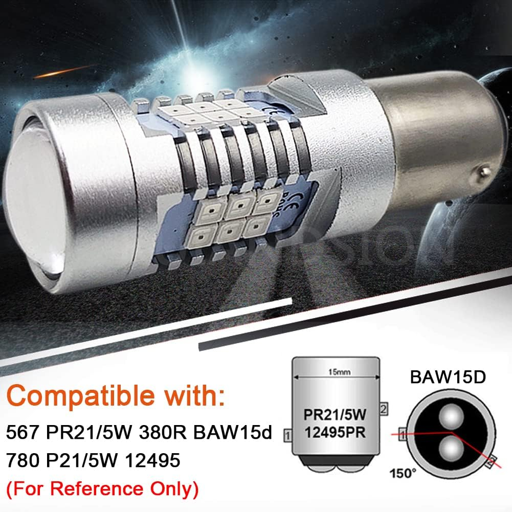 Ruiandsion BAW15D LED Bulb Red PR21/5W S25 High/Low Beam LED Bulb 12-24V 2835 21SMD for Backup Reverse Brake Tail Lights (Pack of 2) image number 1